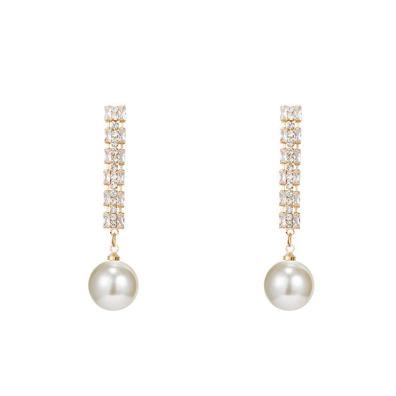 Rhinestone And Faux Pearl Gold Color Long Design Earrings