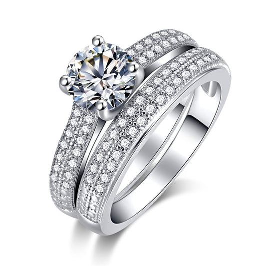 Faux Diamond Rhinestone Women's Fashionable Ring 2pc/set