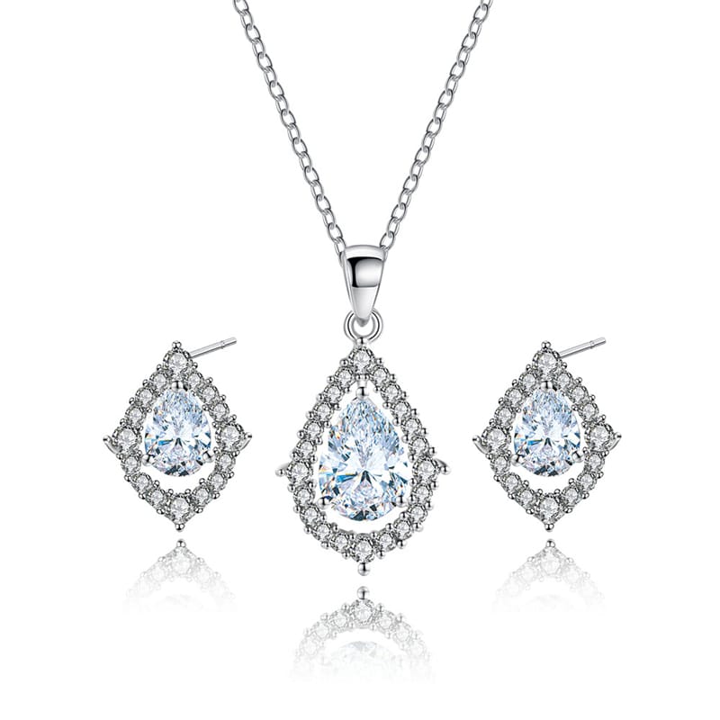 Women 2pc Set Oval Shaped Zircon Necklace And Earrings Set