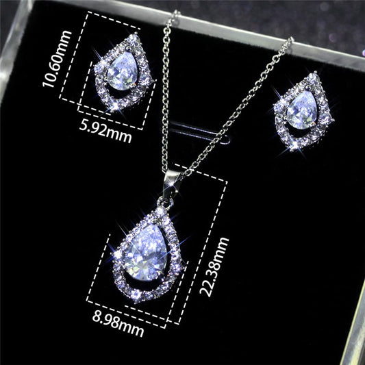 Women 2pc Set Oval Shaped Zircon Necklace And Earrings Set