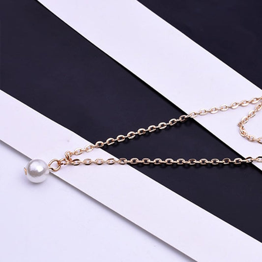 Two Layer Elegant Faux Pearl Pendant Gold Color Necklace