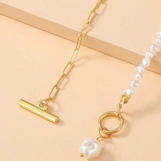 Faux Pearl Gold Color Chain Necklace