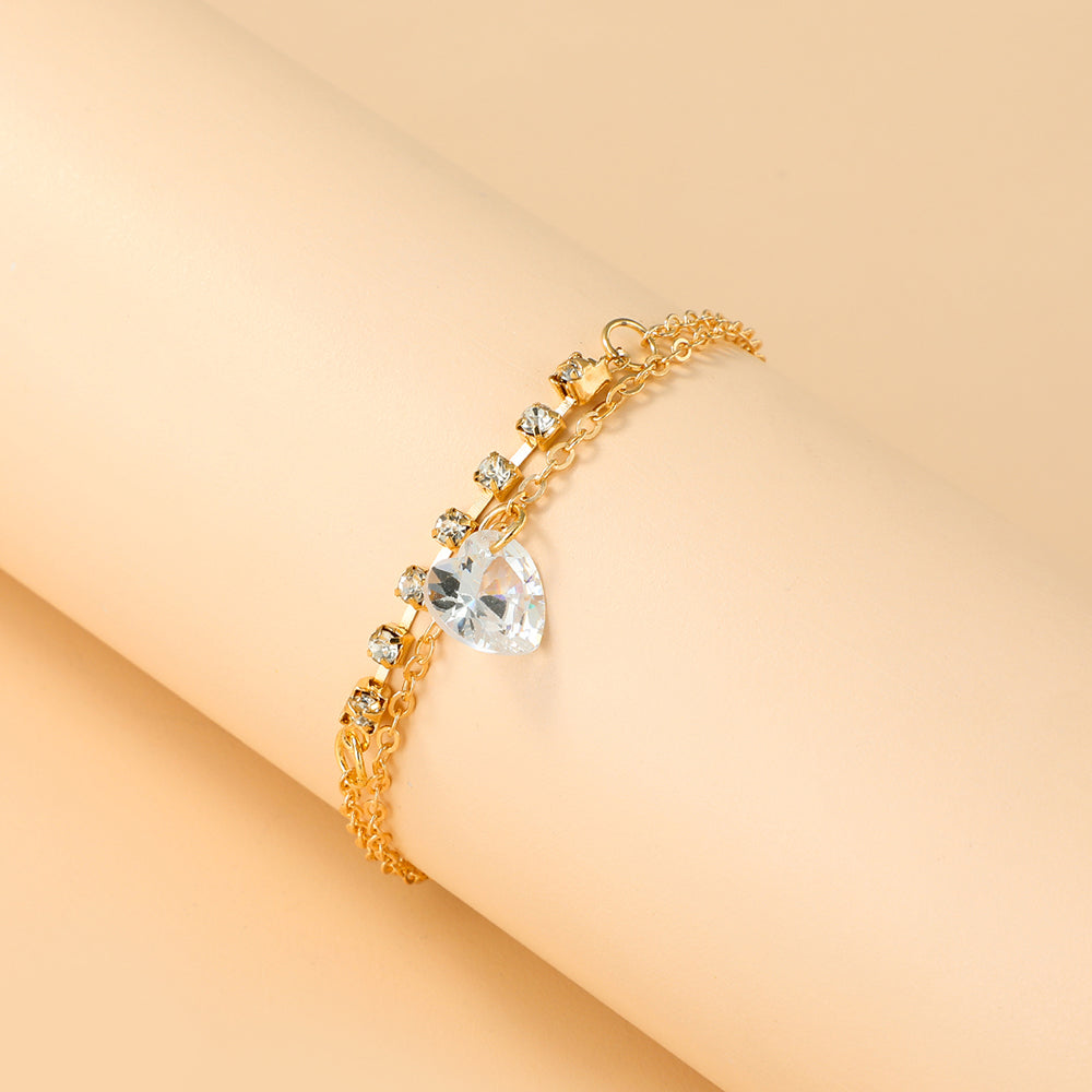 Heart Pendant Faux Diamond Gold Color Alloy Bracelet