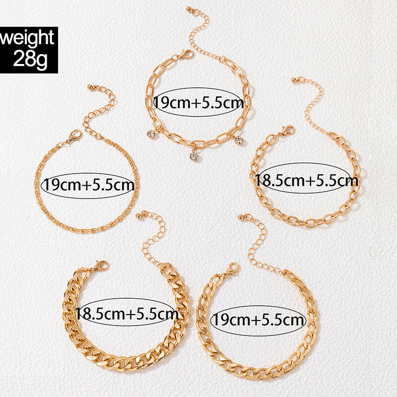 Multilayer Rhinestone Pendant Gold Color Alloy Bracelet Set