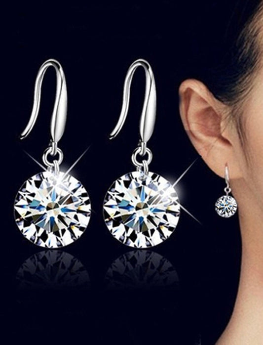 Rhinestone Silver Color Round Earrings