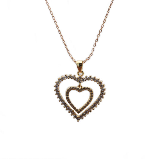 Double Heart Shape Faux Diamond Necklace