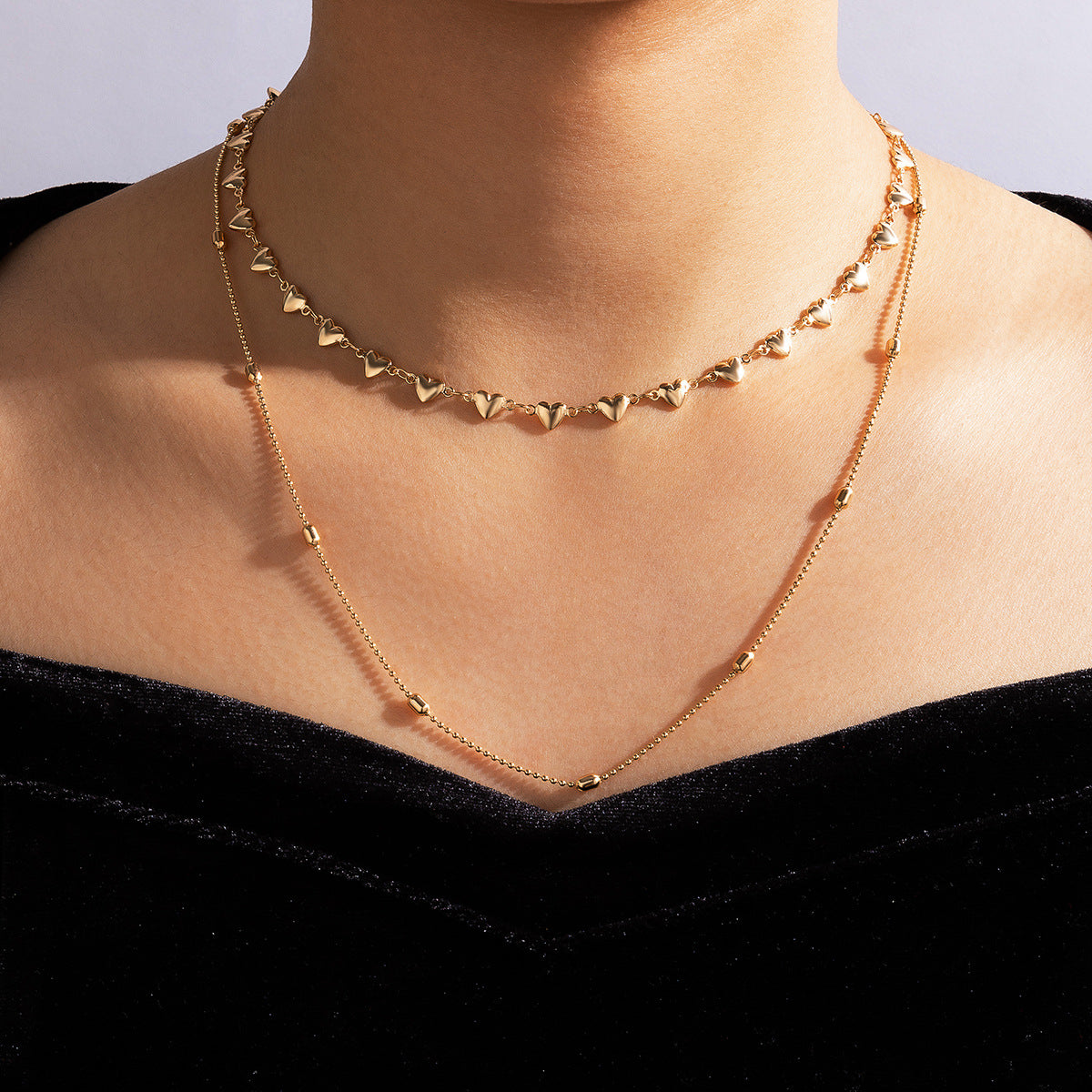 Multilayer Heart Beaded Design Alloy Necklace