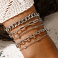 Multilayer Rhinestone Pendant Silver Color Alloy Bracelet Set