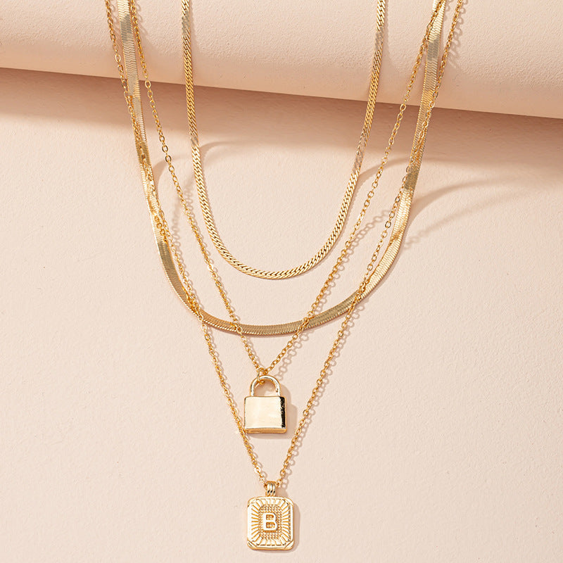 Letter And Lock Gold Color Pendant Necklace Set