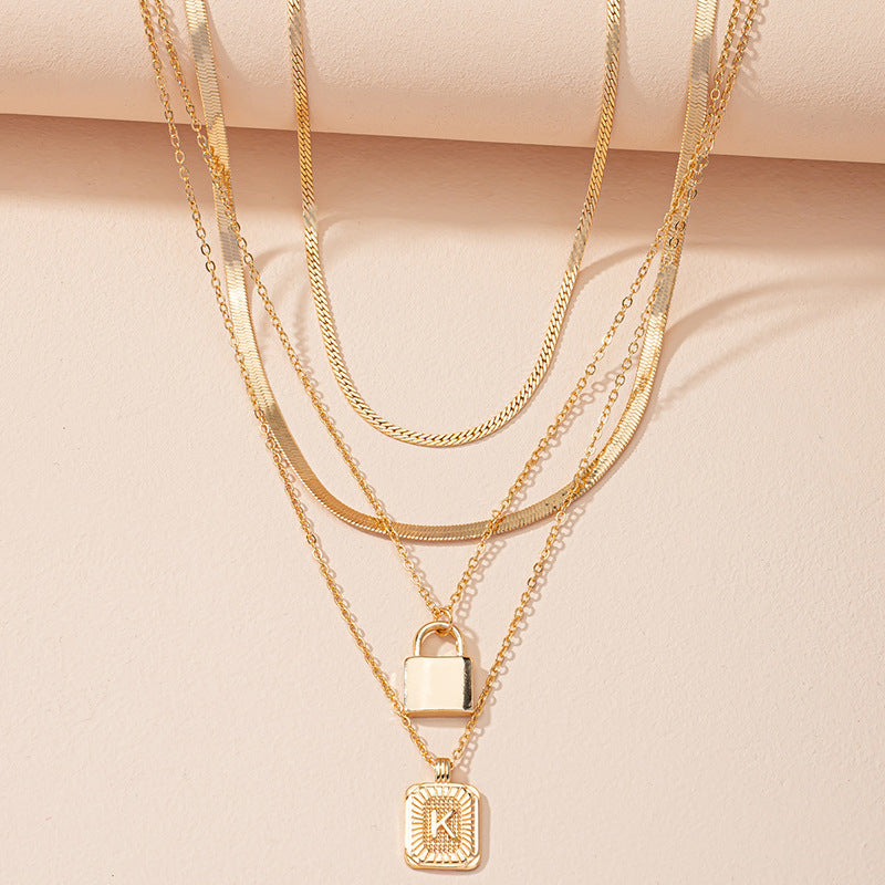 Letter And Lock Gold Color Pendant Necklace Set