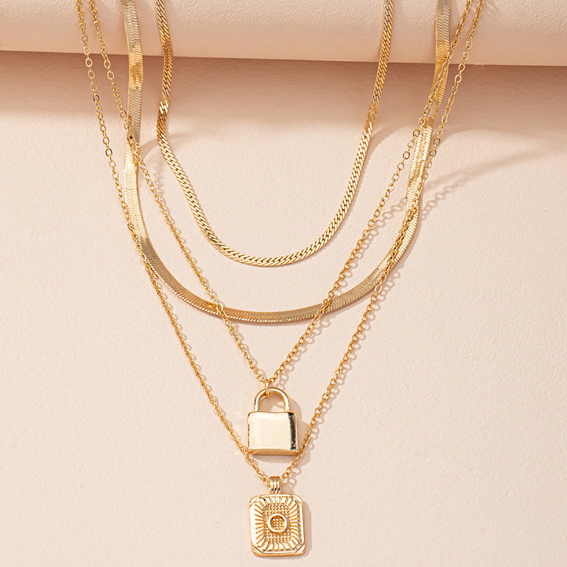 Letter And Lock Gold Color Pendant Necklace Set