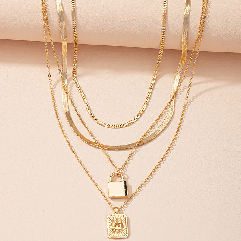 Letter And Lock Gold Color Pendant Necklace Set