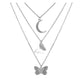 3-Layer Butterfly Moon Pendant Rhinestone Necklace