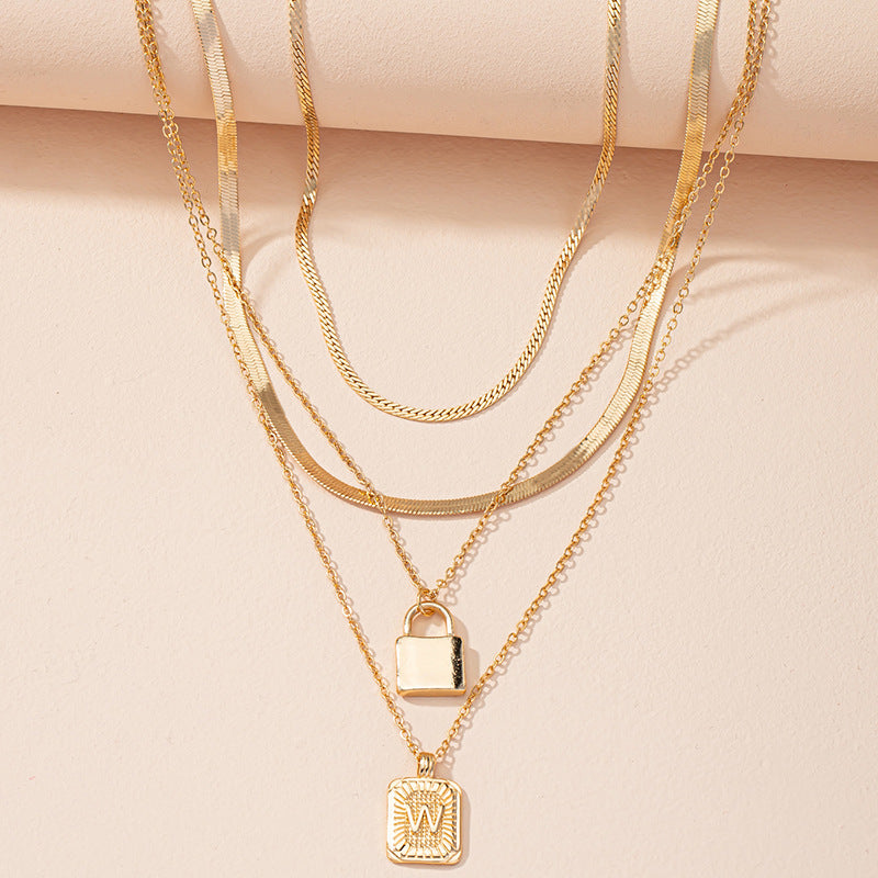Letter And Lock Gold Color Pendant Necklace Set