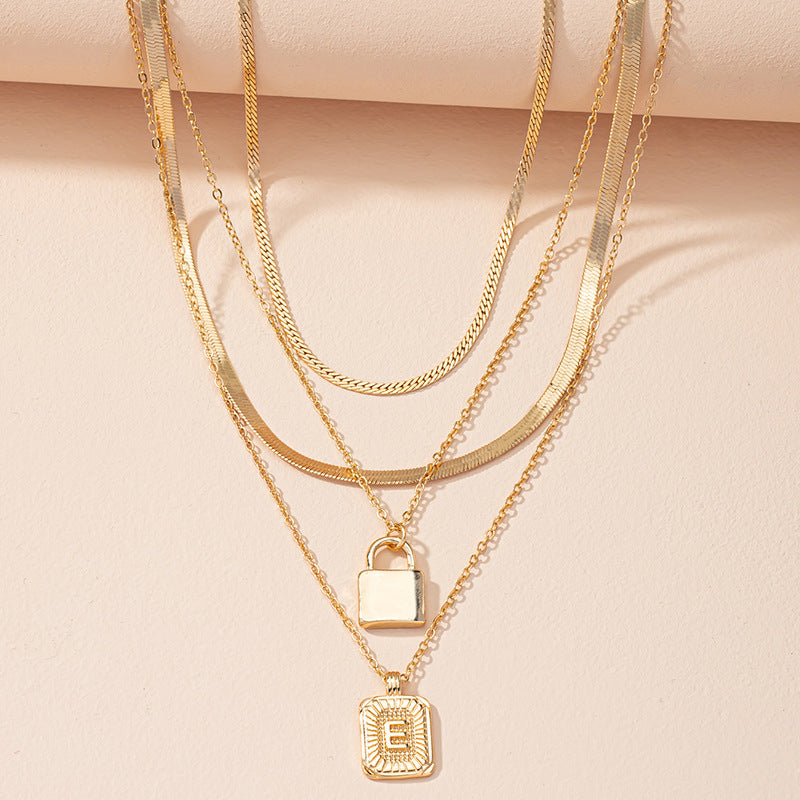 Letter And Lock Gold Color Pendant Necklace Set