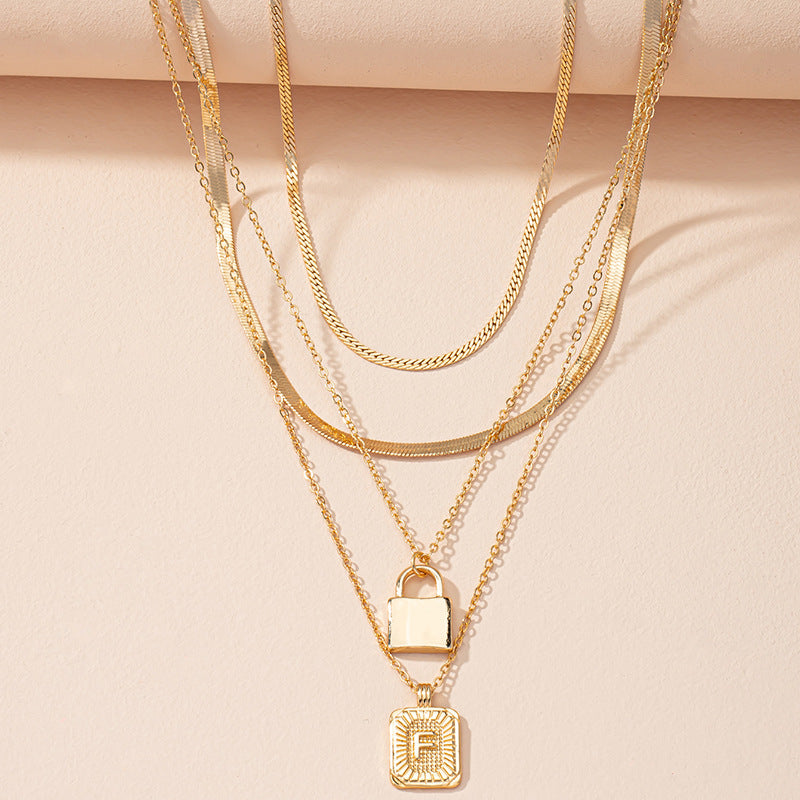 Letter And Lock Gold Color Pendant Necklace Set