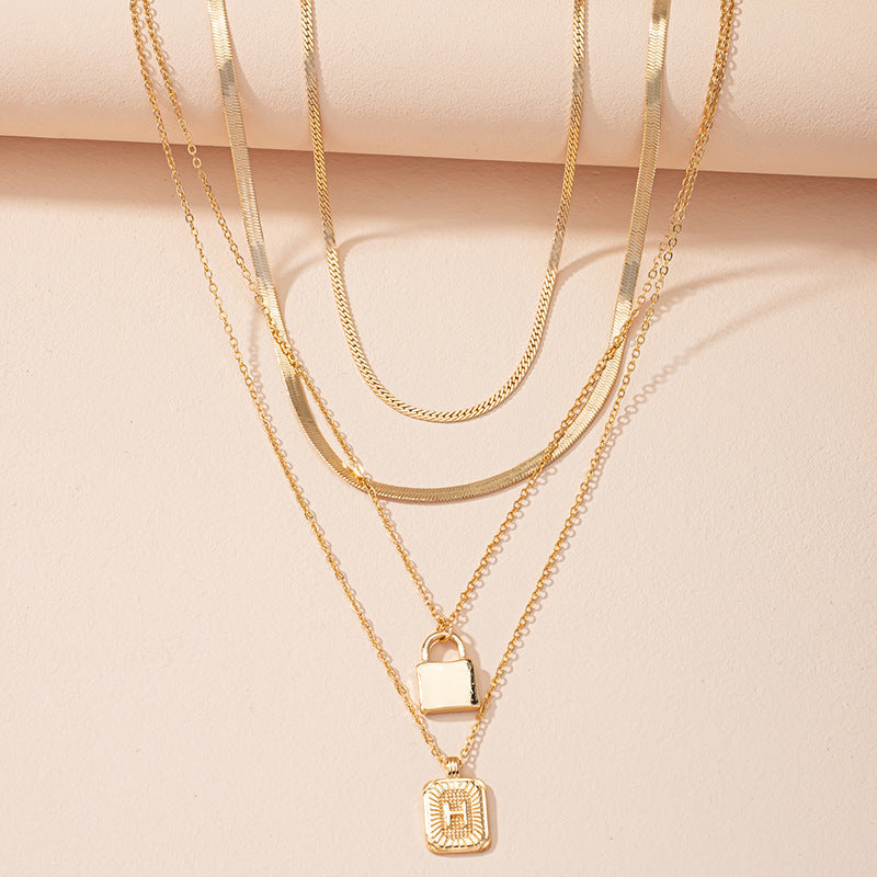 Letter And Lock Gold Color Pendant Necklace Set