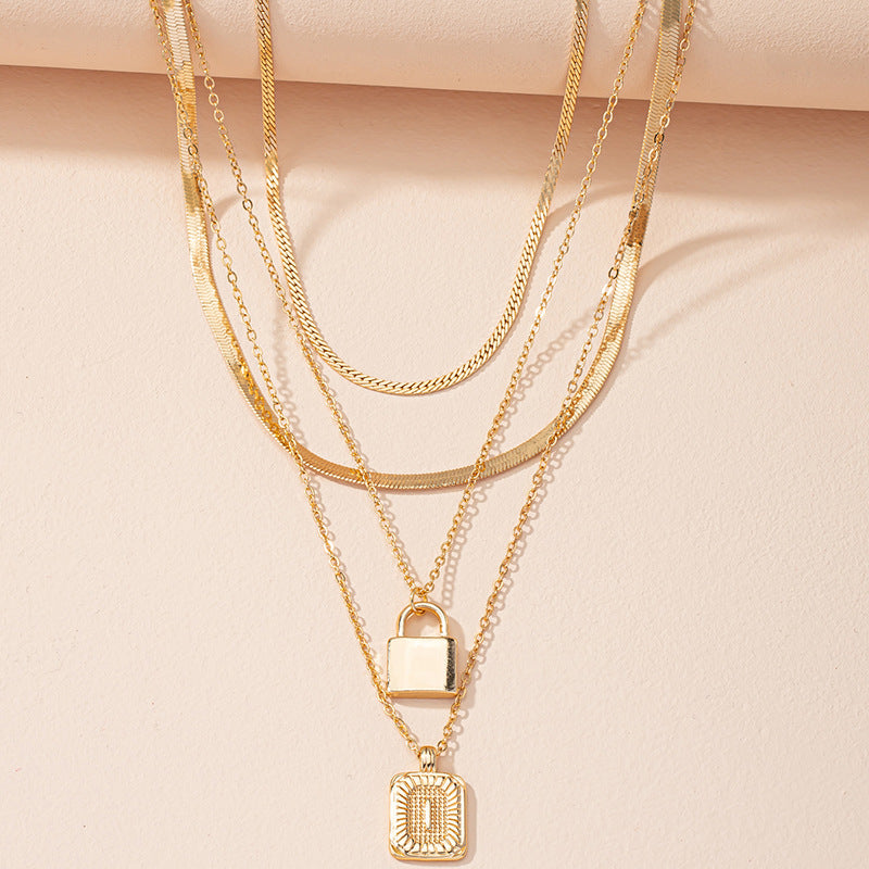Letter And Lock Gold Color Pendant Necklace Set