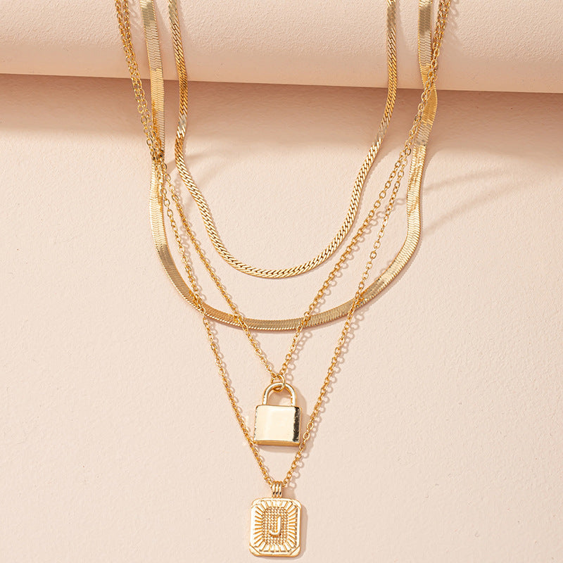 Letter And Lock Gold Color Pendant Necklace Set