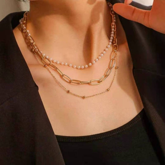 Multilayer Faux Pearl Gold Color Necklace