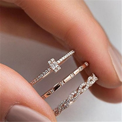 Faux Diamond Rose Gold Color 3PC Ring Set.