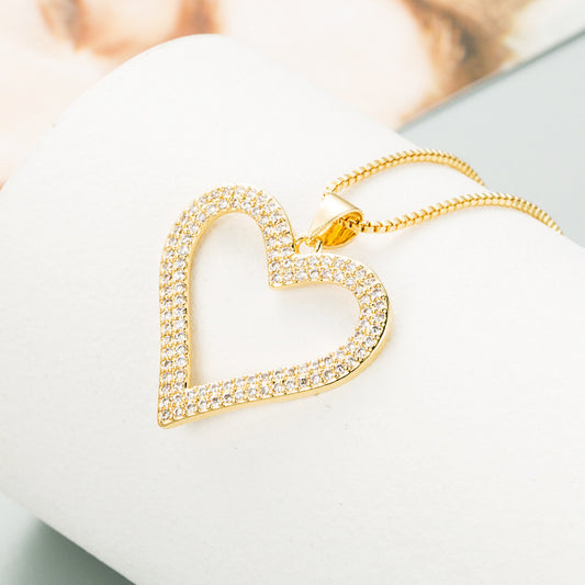 Zircon Heart Shape Pendant Design Gold Color Necklace.