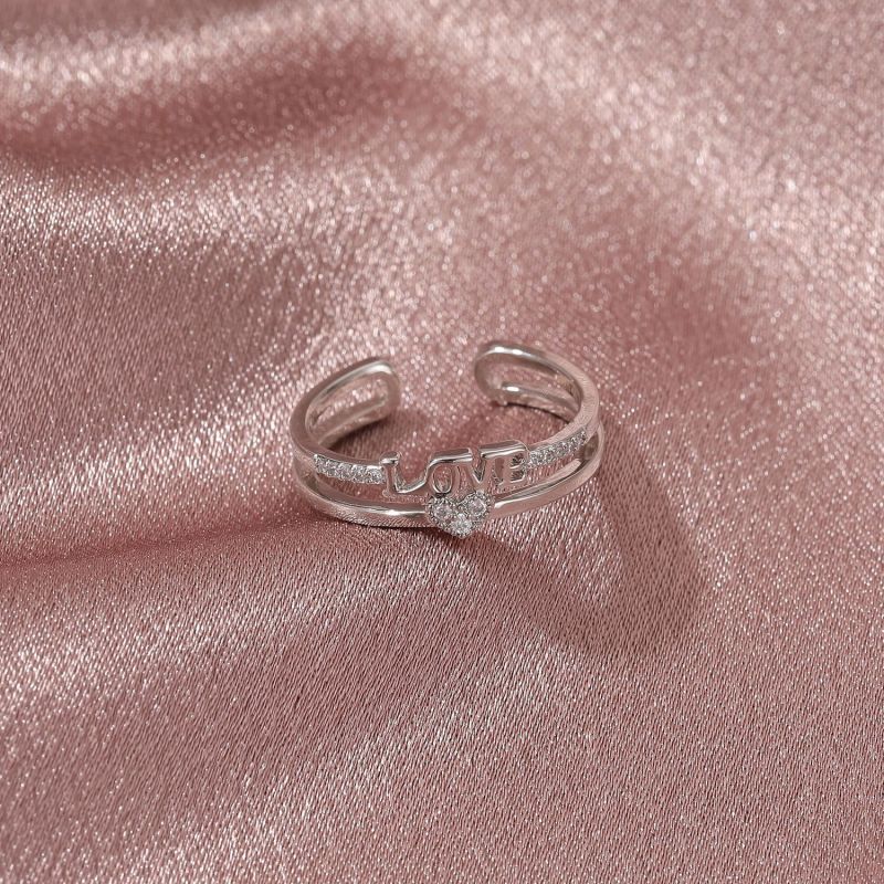 Rhinestone Love Design Copper Adjustable Ring.