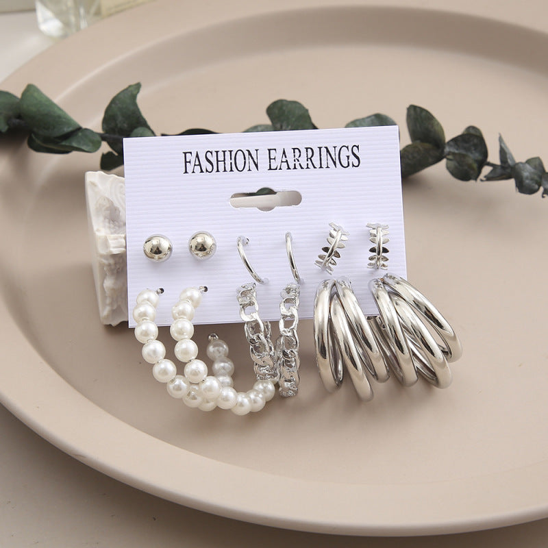 Earring Collection - Faux Pearl Hoops and Studs Earring Sets