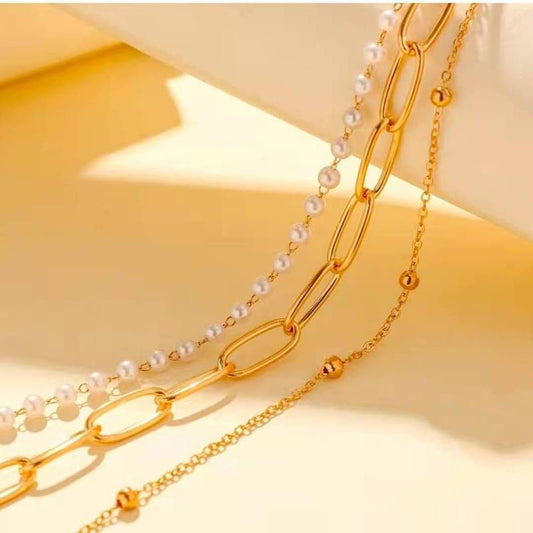 Multilayer Faux Pearl Gold Color Necklace