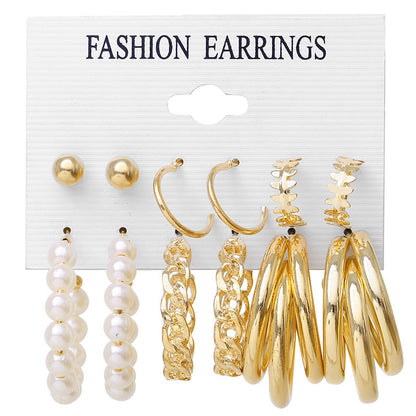 Earring Collection - Faux Pearl Hoops and Studs Earring Sets